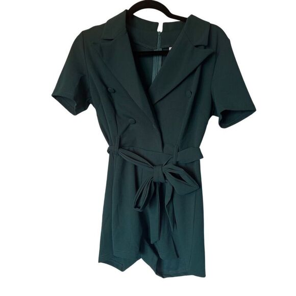 Women's Dark Green Short Sleeve Jumpsuit with Belt Size S - Picture 2 of 10